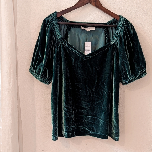 NWT Deep Green Velvet Sweetheart Top - Picture 3 of 3